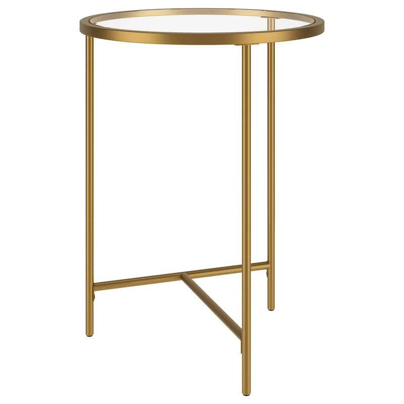 Tavolino rotondo con ripiano in vetro da 18", oro/bronzo brunito, base a 3 gambe in acciaio