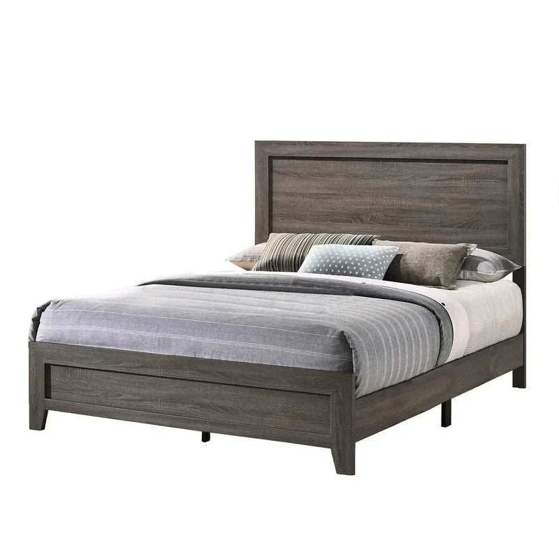 Set di 4 mobili per camera da letto con letto a piattaforma e pannelli grigi, per 1–2 persone