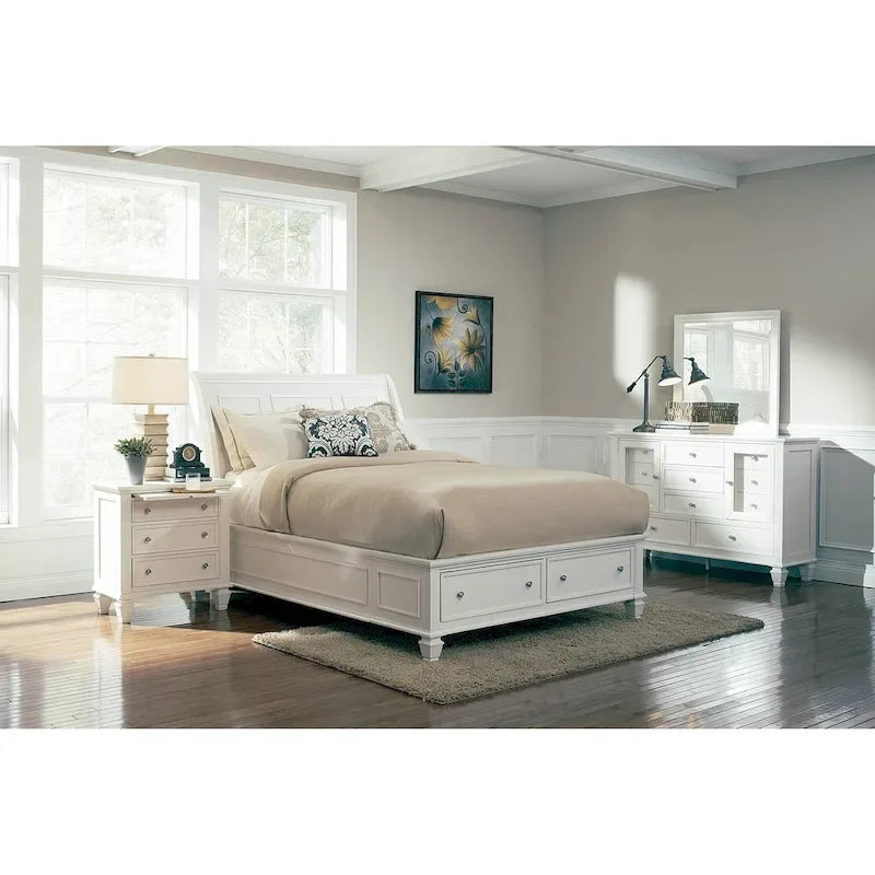 Set camera da letto 3 pezzi con contenitore a slitta, bianco/nero/cappuccino, Queen/King
