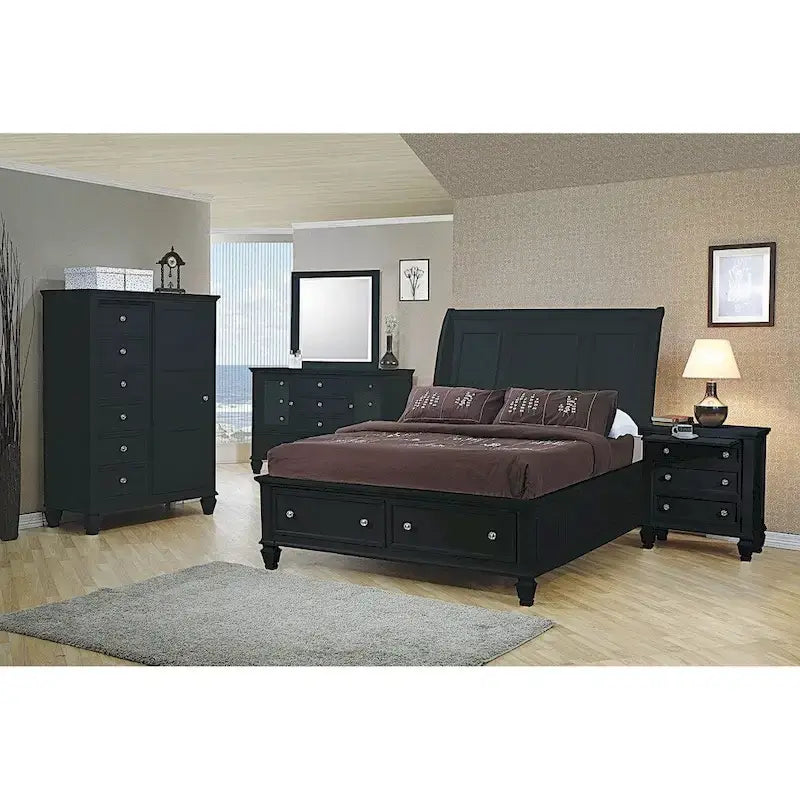 Set camera da letto 3 pezzi con contenitore a slitta, bianco/nero/cappuccino, Queen/King