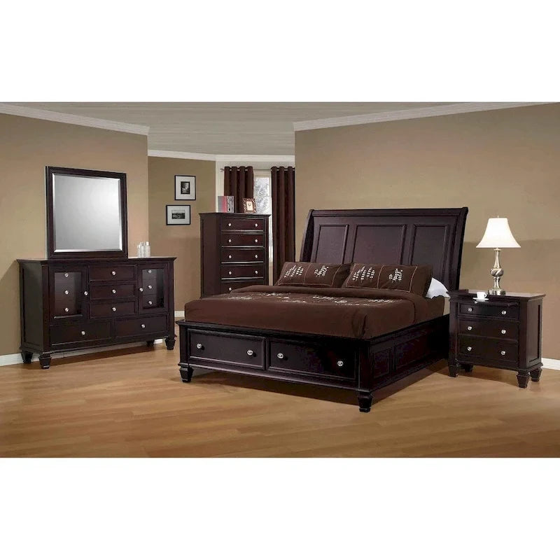 Set camera da letto 3 pezzi con contenitore a slitta, bianco/nero/cappuccino, Queen/King