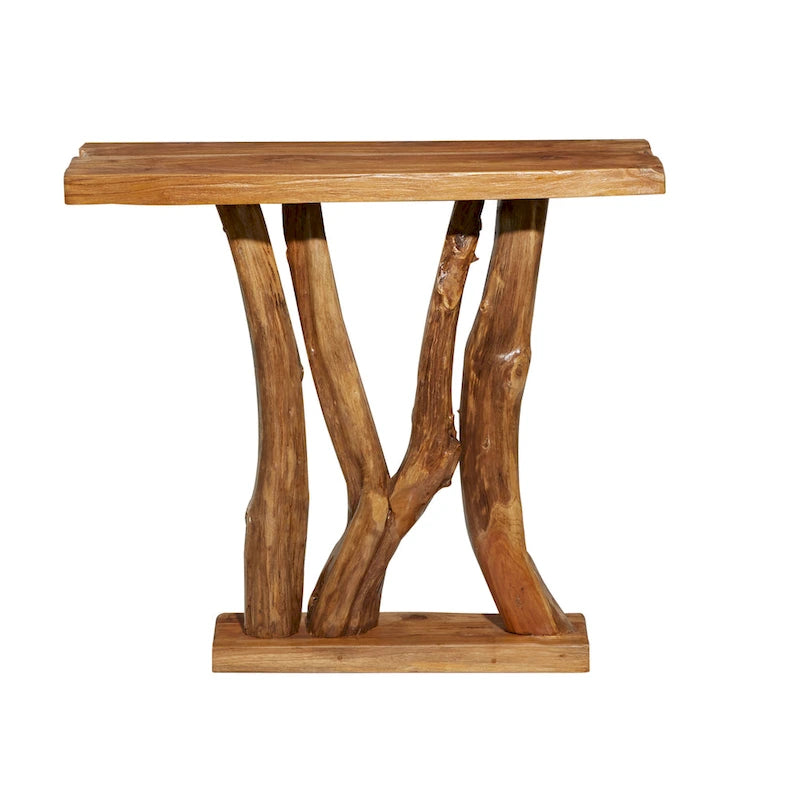Tavolo Consolle in Legno di Teak con Bordo Naturale Ricavato da Tronco d'Albero di Piccole Dimensioni