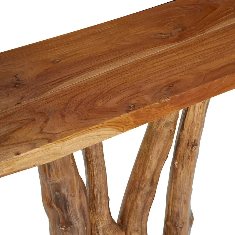 Tavolo Consolle in Legno di Teak con Bordo Naturale Ricavato da Tronco d'Albero di Piccole Dimensioni