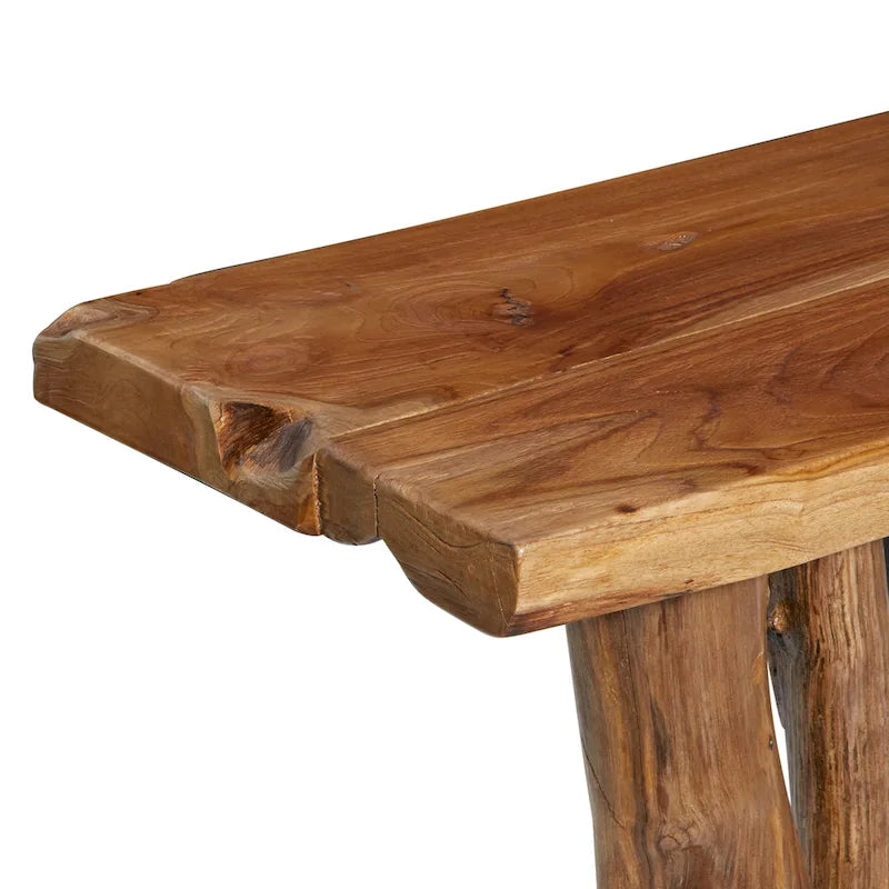 Tavolo Consolle in Legno di Teak con Bordo Naturale Ricavato da Tronco d'Albero di Piccole Dimensioni