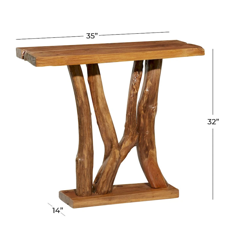 Tavolo Consolle in Legno di Teak con Bordo Naturale Ricavato da Tronco d'Albero di Piccole Dimensioni