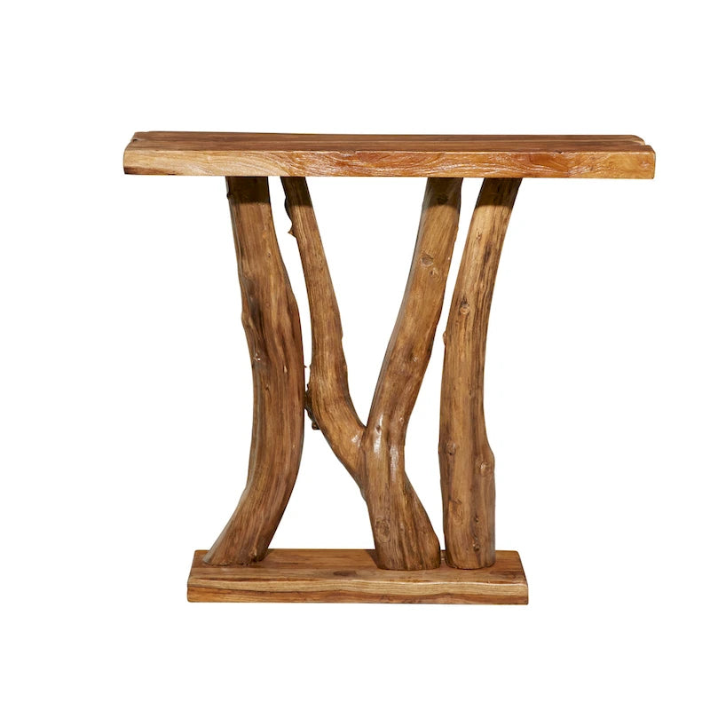Tavolo Consolle in Legno di Teak con Bordo Naturale Ricavato da Tronco d'Albero di Piccole Dimensioni