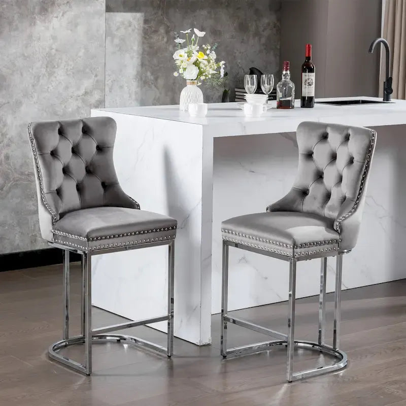 Sgabello da bar con schienale alto e ali in velluto, altezza bancone, sedia da isola per cucina