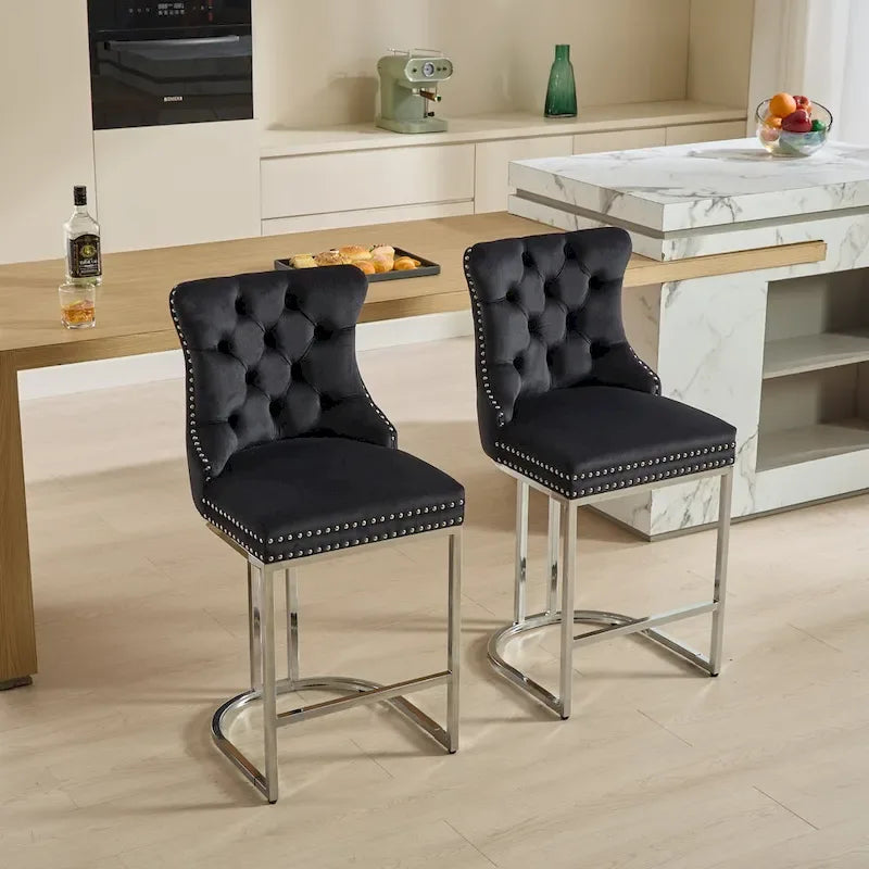 Sgabello da bar con schienale alto e ali in velluto, altezza bancone, sedia da isola per cucina