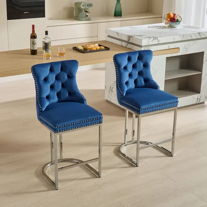 Sgabello da bar con schienale alto e ali in velluto, altezza bancone, sedia da isola per cucina