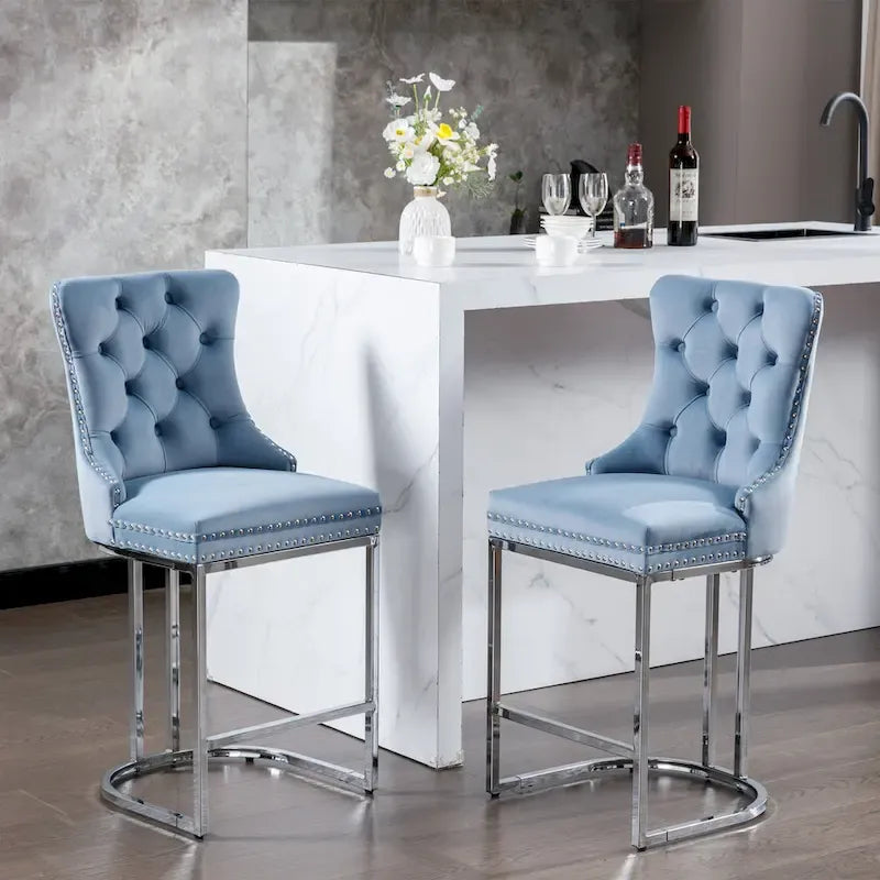 Sgabello da bar con schienale alto e ali in velluto, altezza bancone, sedia da isola per cucina