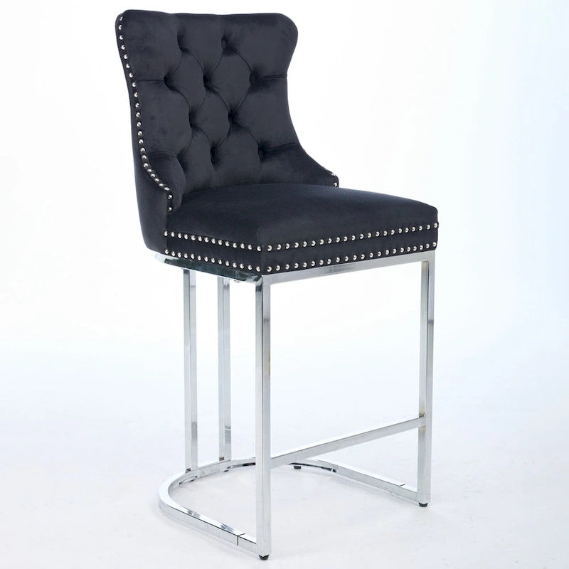 Sgabello da bar con schienale alto e ali in velluto, altezza bancone, sedia da isola per cucina