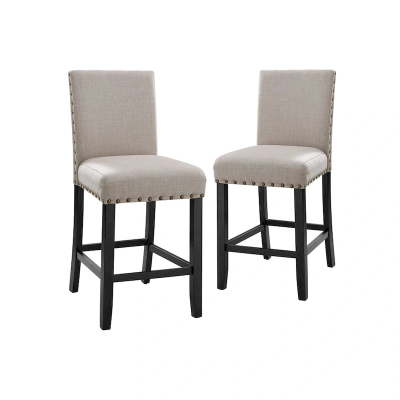 Sedia imbottita ad altezza bancone blu marino/beige naturale, set da 2