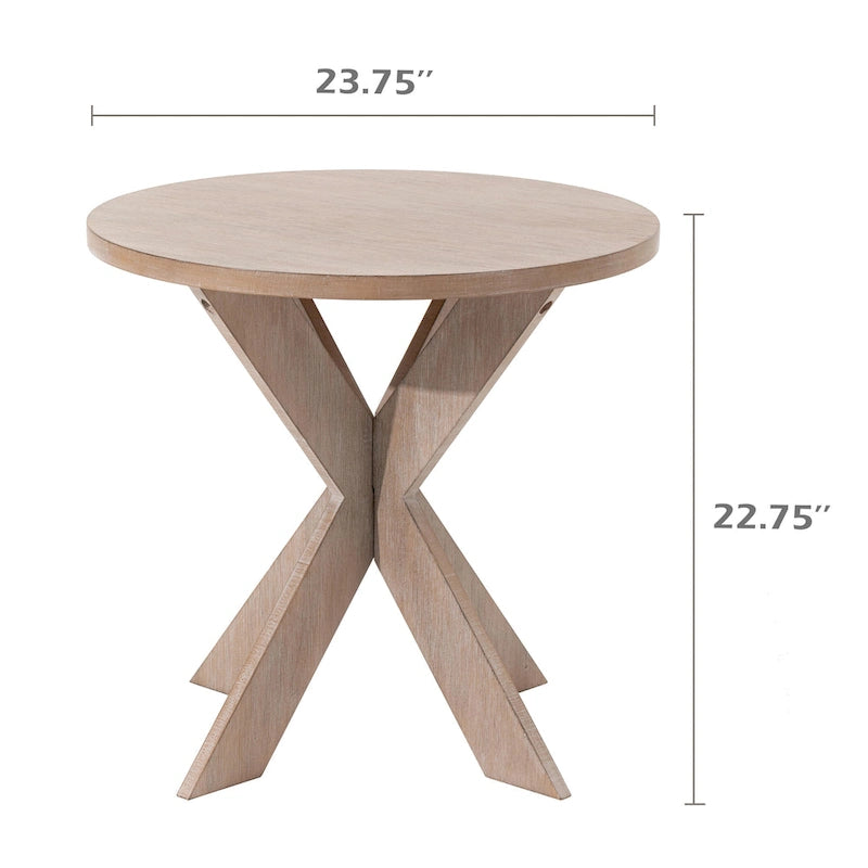 Tavolino rotondo con gambe incrociate e piano in legno grigio, 1 persona