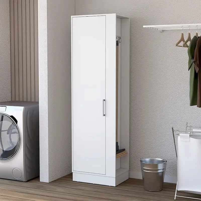 Armadio bianco alto 183 cm con 6 ripiani e anta singola, montaggio a 1 persona