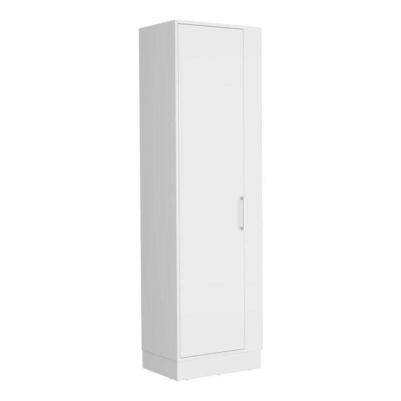 Armadio bianco alto 183 cm con 6 ripiani e anta singola, montaggio a 1 persona
