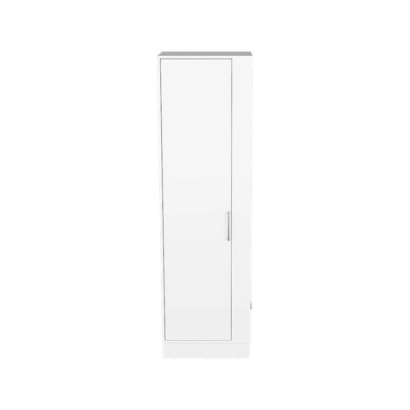 Armadio bianco alto 183 cm con 6 ripiani e anta singola, montaggio a 1 persona