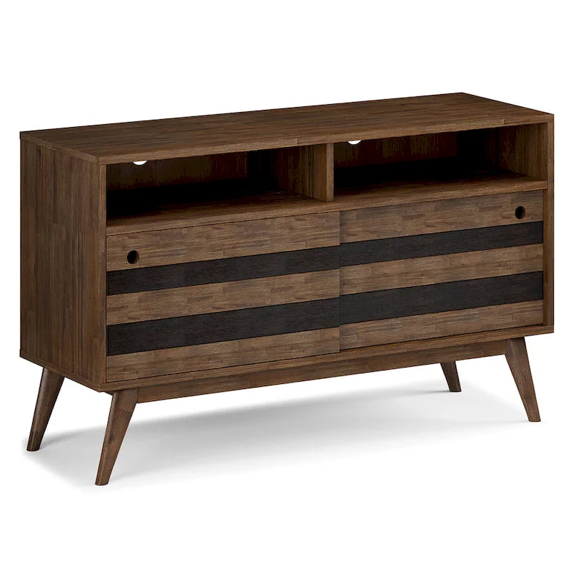 Mobile TV Mid-Century rustico in legno invecchiato marrone, 54" L, singolo