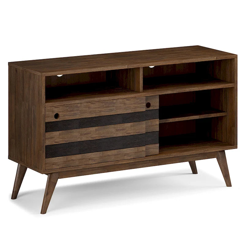 Mobile TV Mid-Century rustico in legno invecchiato marrone, 54" L, singolo