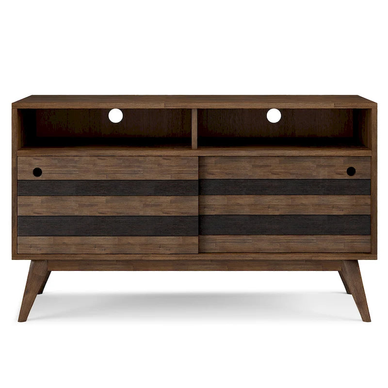 Mobile TV Mid-Century rustico in legno invecchiato marrone, 54" L, singolo