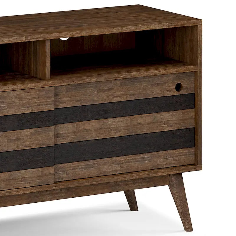 Mobile TV Mid-Century rustico in legno invecchiato marrone, 54" L, singolo