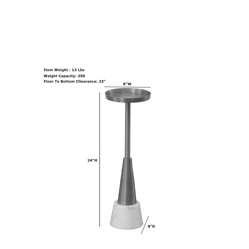 Tavolino rotondo portabevande oro e bianco – Piano in alluminio, base in marmo, 1 persona
