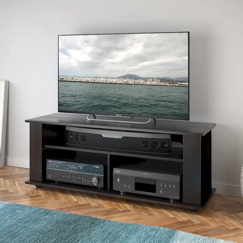 Mobile TV nero per televisori fino a 55", stile contemporaneo, assemblaggio da 1 persona