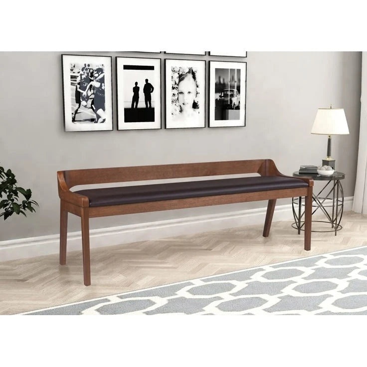 Panca da pranzo in legno imbottita Mid-Century Modern con schienale