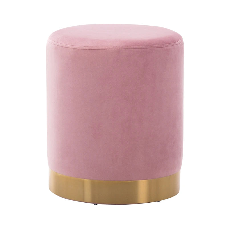 Poggiapiedi Pouf Tondo in Velluto, Rosa/Verde Nerastro/Blu Marino, Singolo