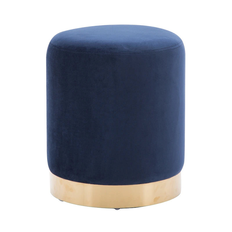Poggiapiedi Pouf Tondo in Velluto, Rosa/Verde Nerastro/Blu Marino, Singolo