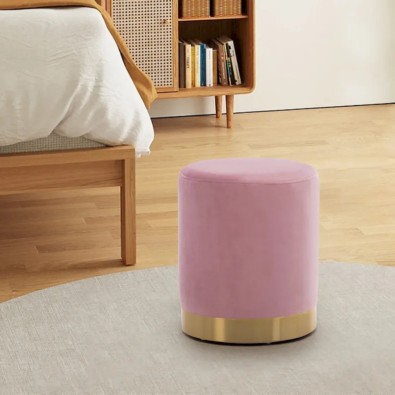 Poggiapiedi Pouf Tondo in Velluto, Rosa/Verde Nerastro/Blu Marino, Singolo