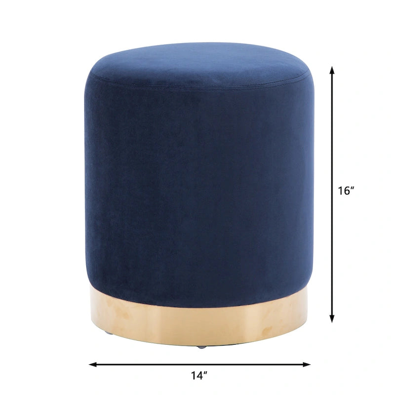 Poggiapiedi Pouf Tondo in Velluto, Rosa/Verde Nerastro/Blu Marino, Singolo