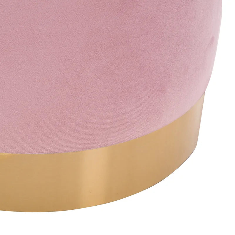 Poggiapiedi Pouf Tondo in Velluto, Rosa/Verde Nerastro/Blu Marino, Singolo