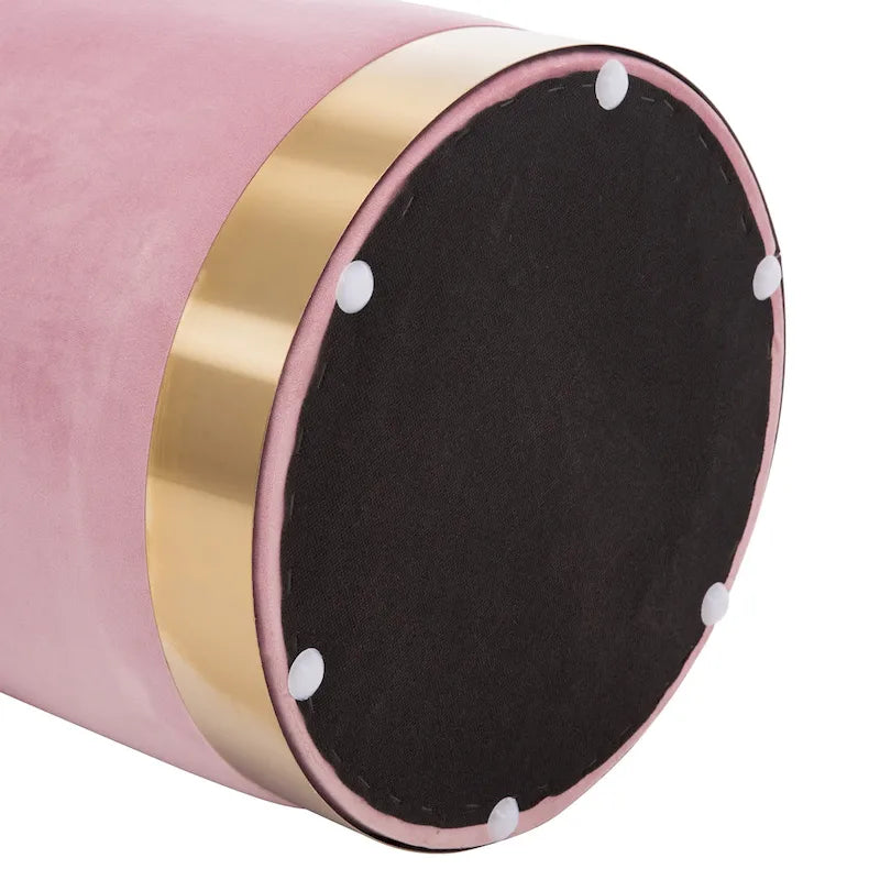 Poggiapiedi Pouf Tondo in Velluto, Rosa/Verde Nerastro/Blu Marino, Singolo