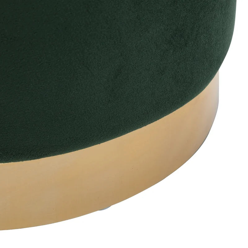 Poggiapiedi Pouf Tondo in Velluto, Rosa/Verde Nerastro/Blu Marino, Singolo