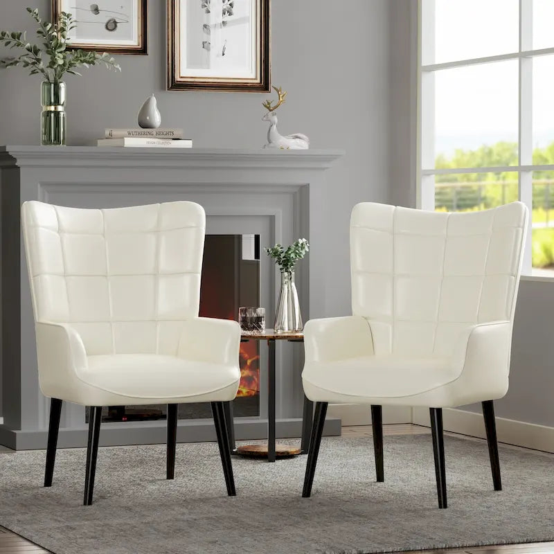 Poltrona singola accent tufted con alette color crema/tortora/marrone