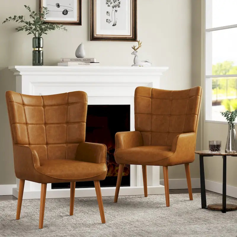 Poltrona singola accent tufted con alette color crema/tortora/marrone