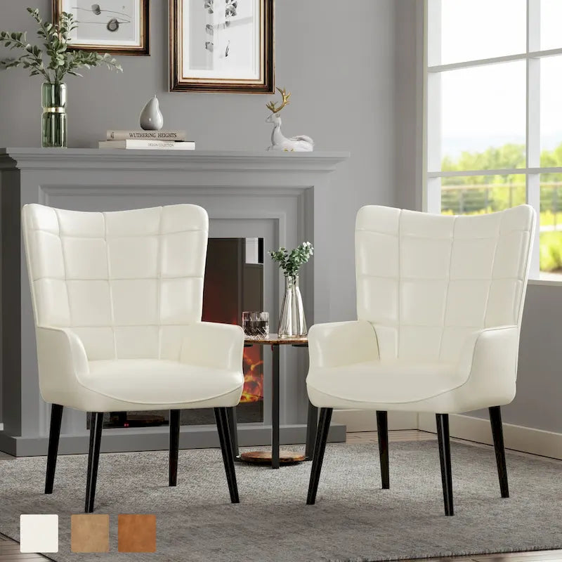 Poltrona singola accent tufted con alette color crema/tortora/marrone