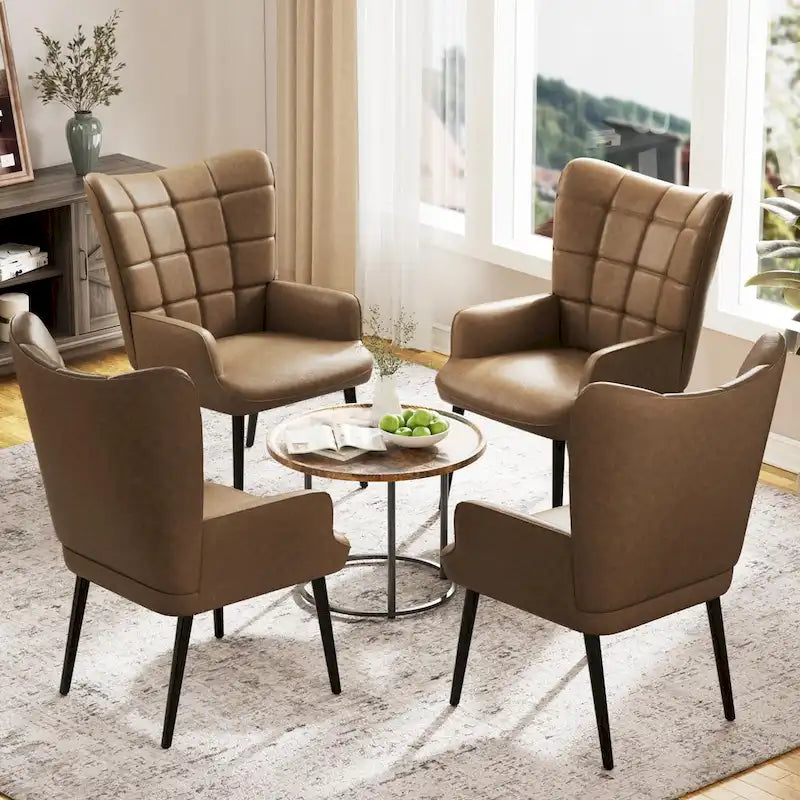 Poltrona singola accent tufted con alette color crema/tortora/marrone