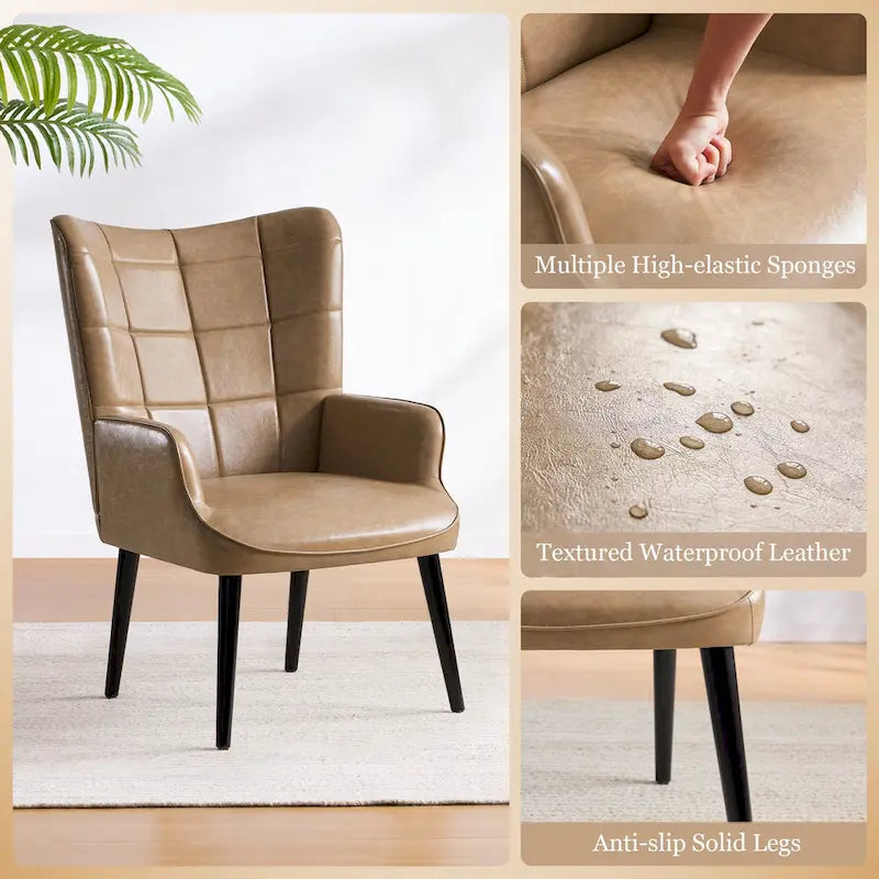 Poltrona singola accent tufted con alette color crema/tortora/marrone