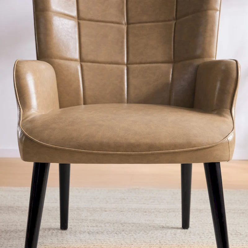 Poltrona singola accent tufted con alette color crema/tortora/marrone