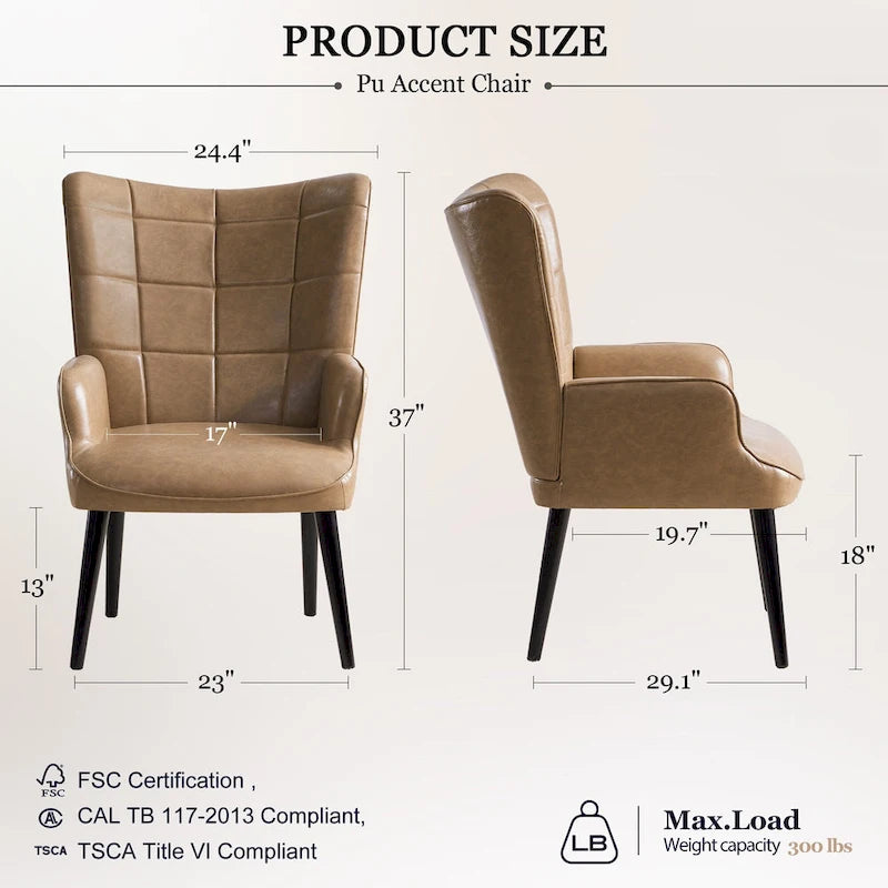 Poltrona singola accent tufted con alette color crema/tortora/marrone