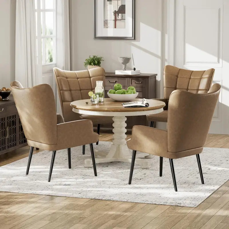 Poltrona singola accent tufted con alette color crema/tortora/marrone