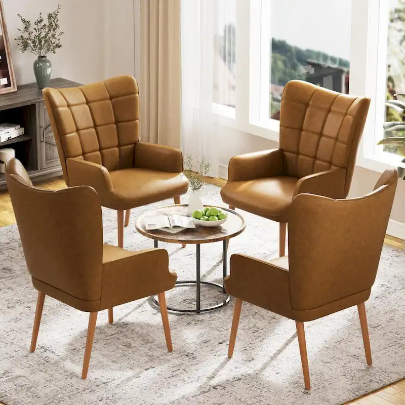 Poltrona singola accent tufted con alette color crema/tortora/marrone