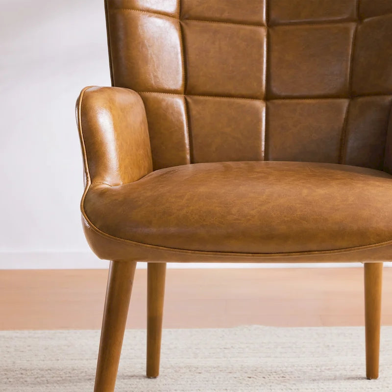 Poltrona singola accent tufted con alette color crema/tortora/marrone
