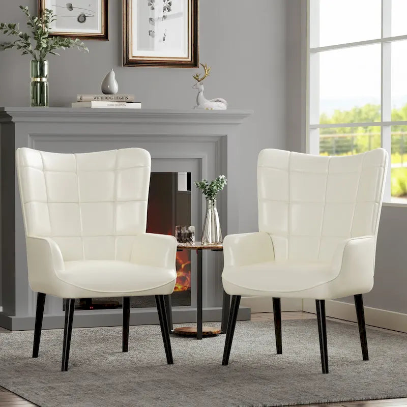 Poltrona singola accent tufted con alette color crema/tortora/marrone