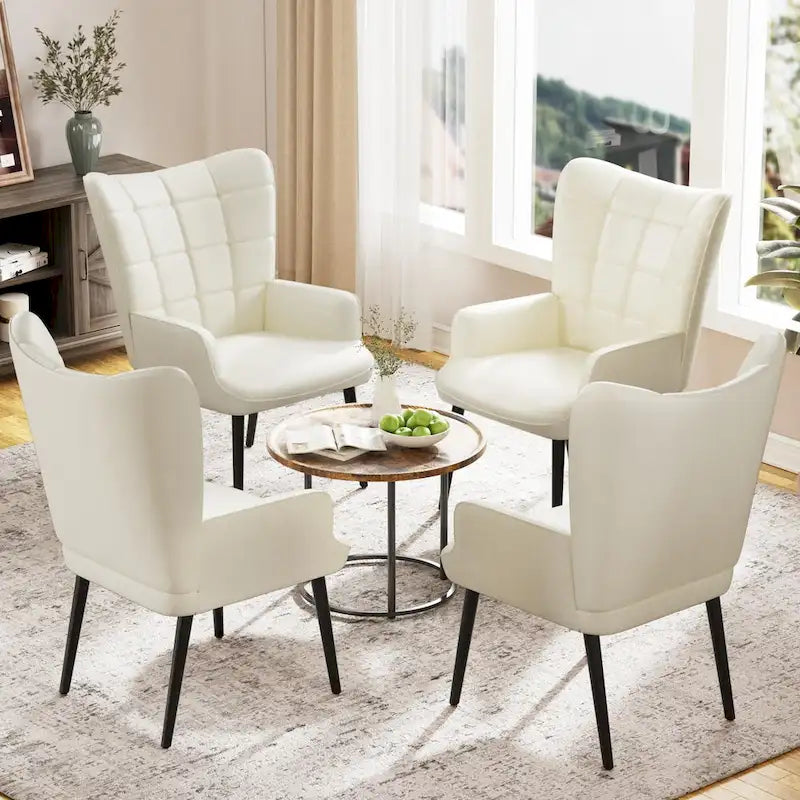 Poltrona singola accent tufted con alette color crema/tortora/marrone