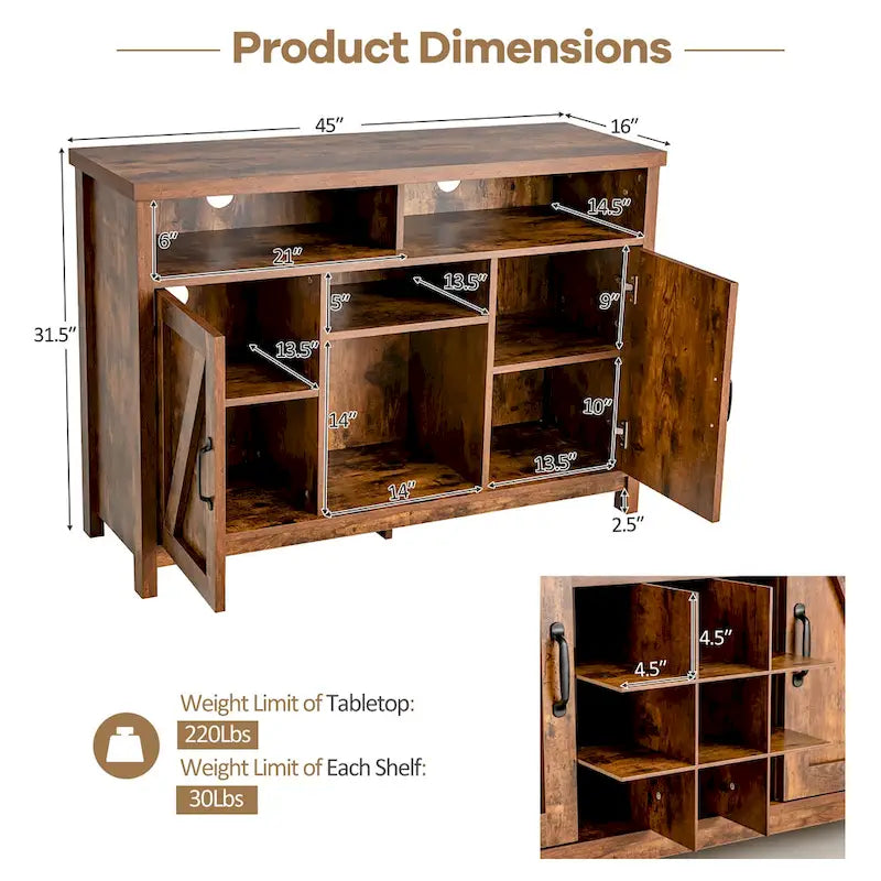 Credenza/Madia Marrone Scuro/Marrone Rustico con Portabottiglie e Armadietto a 2 Ante