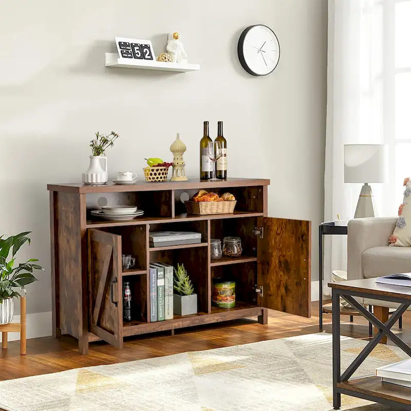 Credenza/Madia Marrone Scuro/Marrone Rustico con Portabottiglie e Armadietto a 2 Ante