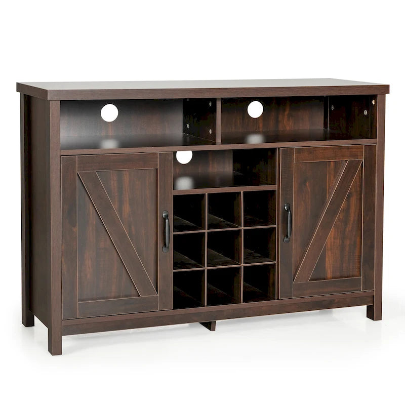 Credenza/Madia Marrone Scuro/Marrone Rustico con Portabottiglie e Armadietto a 2 Ante
