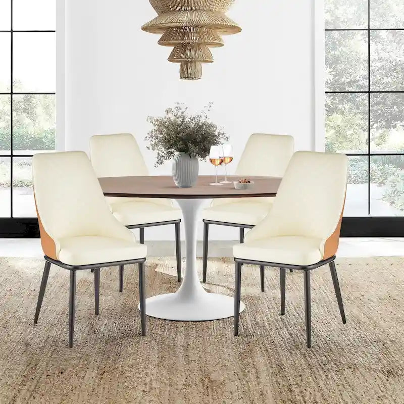 Sedia da pranzo imbottita in similpelle con struttura in metallo e schienale ergonomico